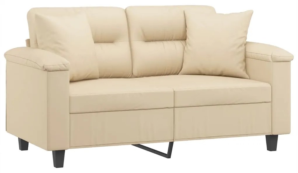 Sofá 2 lugares c/ almofadas 120 cm microfibra cor creme