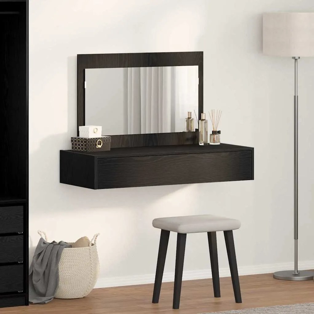 Mesa de Maquiagem de Parede em Carvalho Preto, 100x40x70 cm