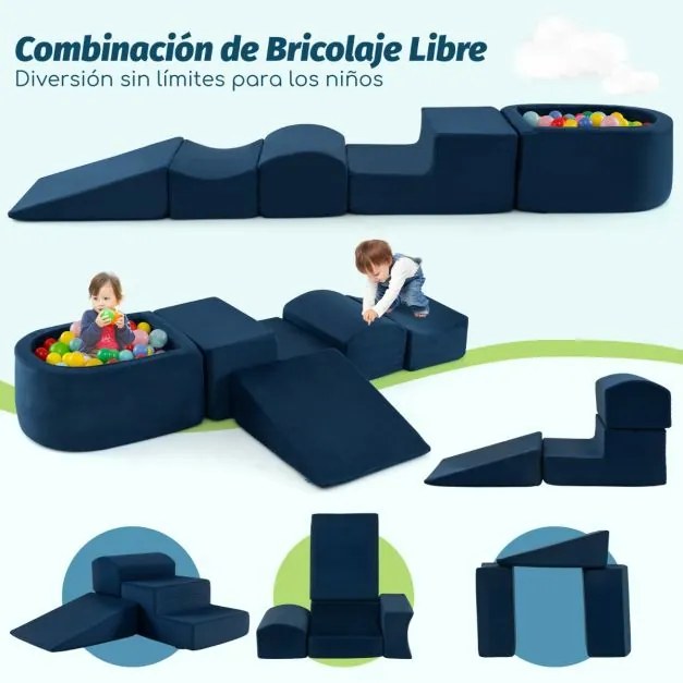 Conjunto de 5 peças para escalada e gatinhar com piscina de bolas (NÃO INCLUIDAS) e capa lavável na máquina Azul escuro