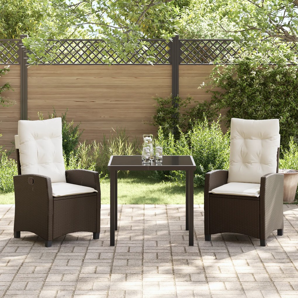 Conjunto de Jantar de Jardim de 3 Peças com Almofadas Castanho Rattan