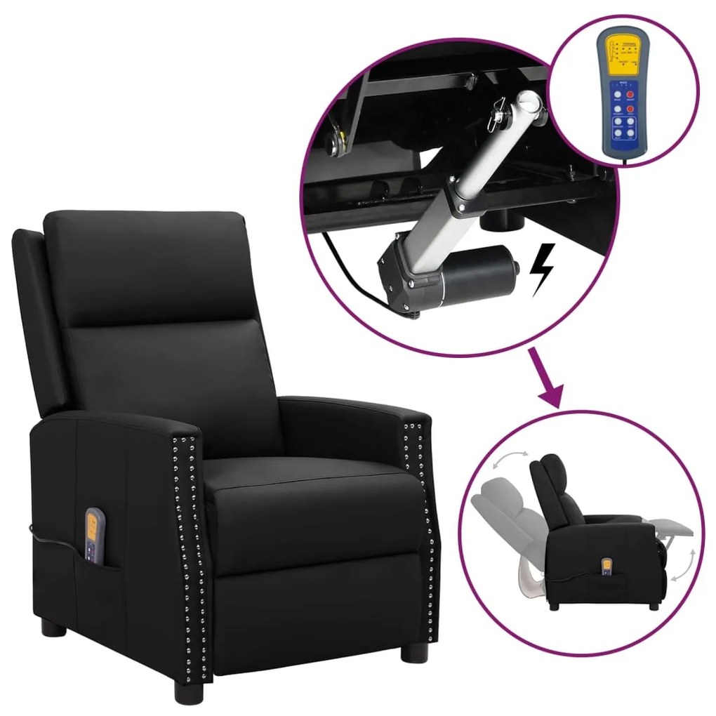 vidaXL Poltrona massagens elevatória couro artificial preto