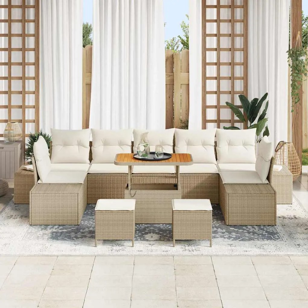 Conjunto de Sofá para Jardim vidaXL com 10 Peças e Almofadas Bege Vime