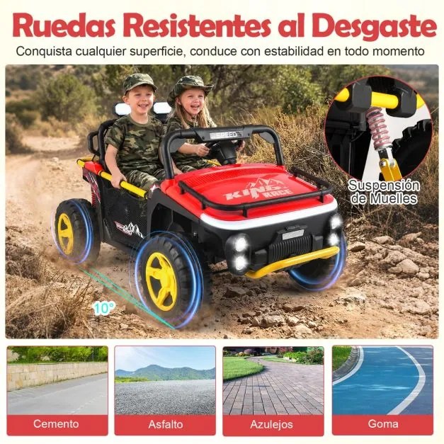 Carro elétrico para crianças 24V 2 lugares com controle remoto, música, luzes e conexão sem fio, buzina Vermelho