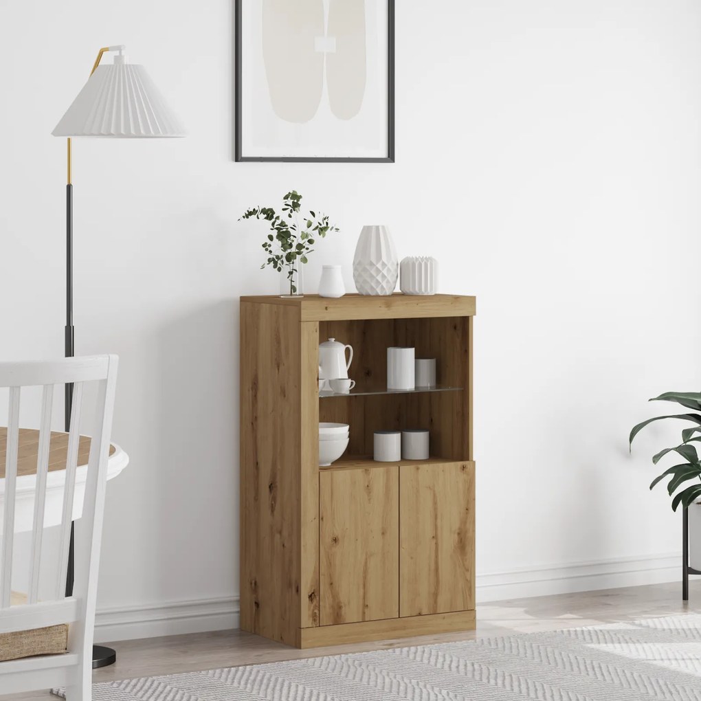 Sideboard vidaXL com luzes LED Carvalho Artesanal 60,5x37x100 cm