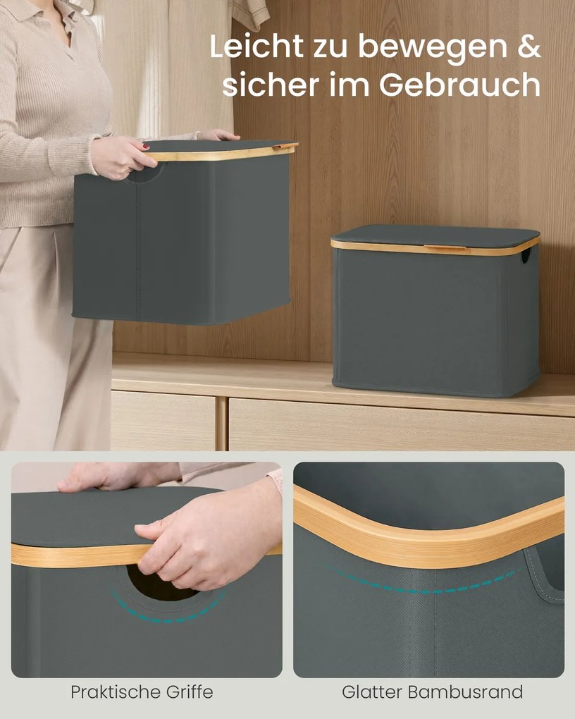 Cesto da roupa suja 42 x 32 x 30 cm com tampa, 40 litros, em tecido Oxford cinzento ardósia