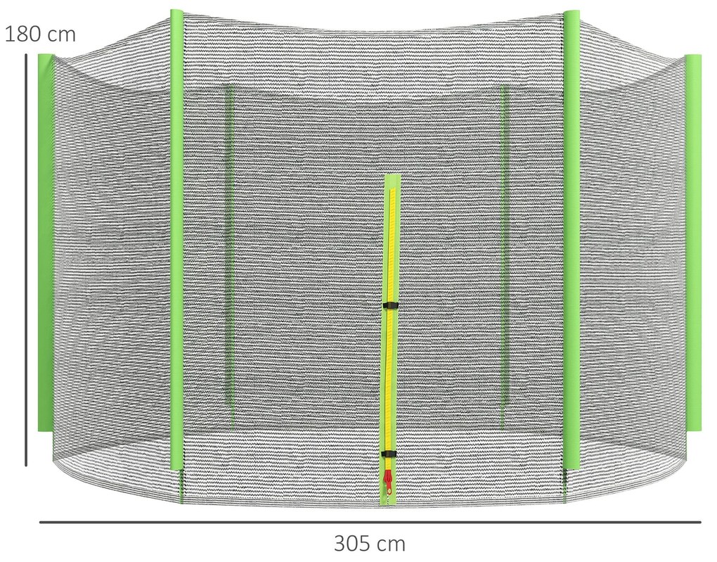 Rede de Segurança para Trampolim Ø305 cm (NÃO INCLUIDO) para Exterior e Porta com Fecho de Correr para 6 Postes Verde