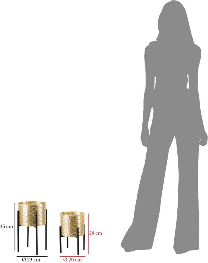 CONJUNTO DE 2 PEÇAS DE SUPORTE PARA VASOS GLISSY DOURADO Ø 21X38-19X28 CM (PLANTAS NÃO INCLUIDAS)