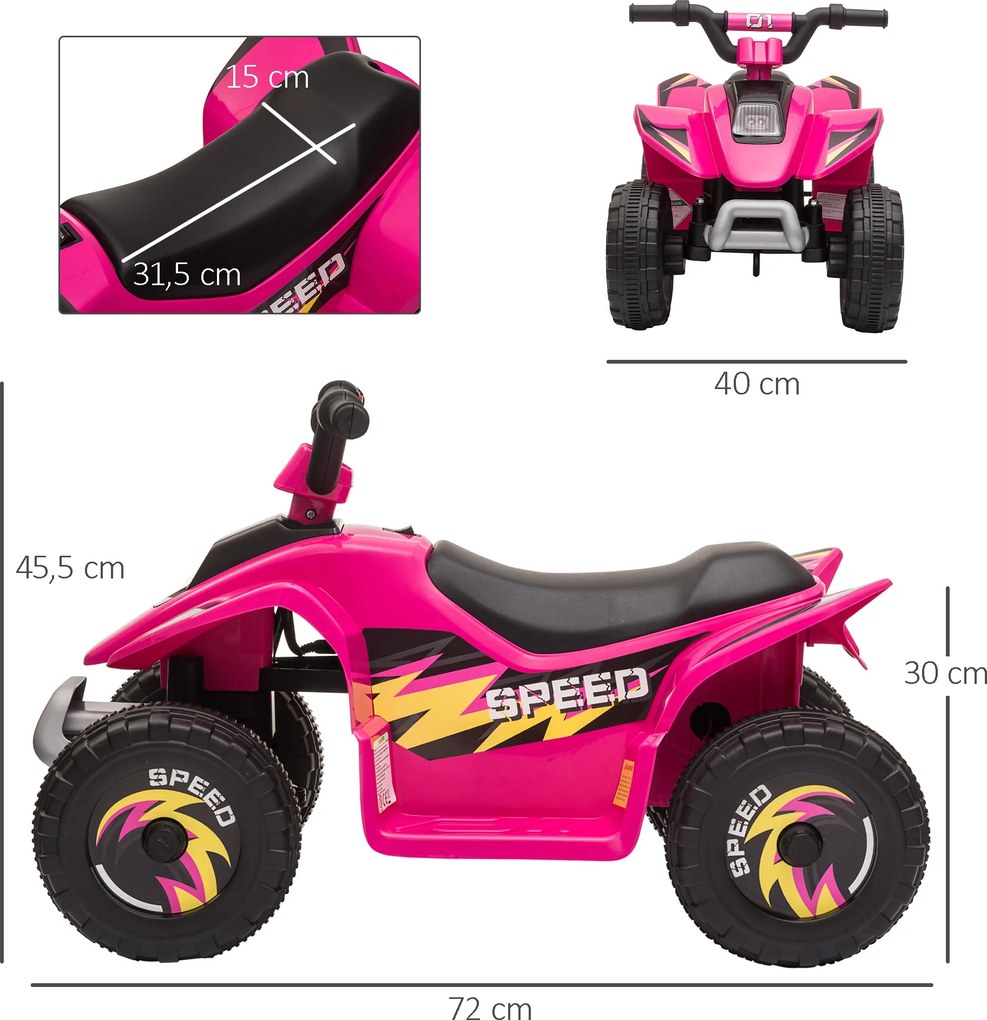 Mota elétrica para crianças dos 18 aos 36 meses, a bateria de 6 V com marcha à frente e atrás, 72 x 40 x 45,5 cm, cor-de-rosa