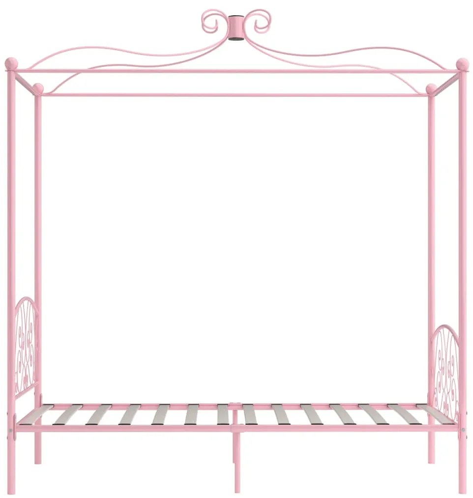 Estrutura de cama com dossel 100x200 cm metal cor-de-rosa