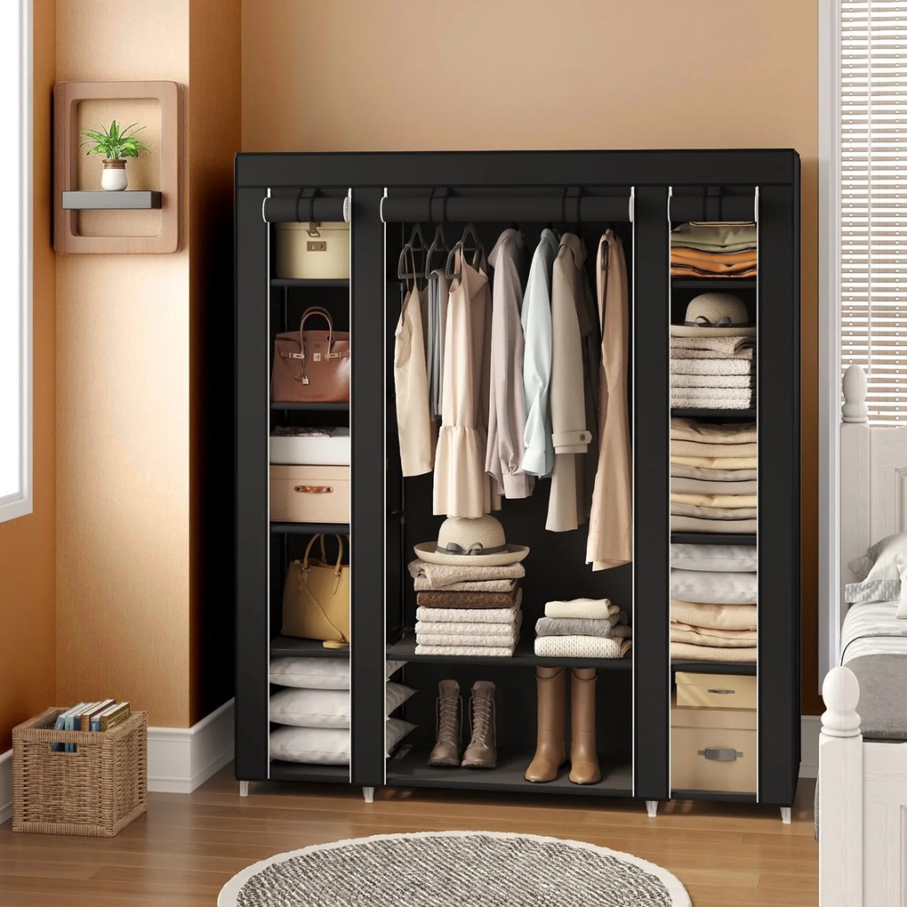 Guarda Roupa de tecido, com capa de lã, com varão para roupa 45 x 150 x 175 cm preto