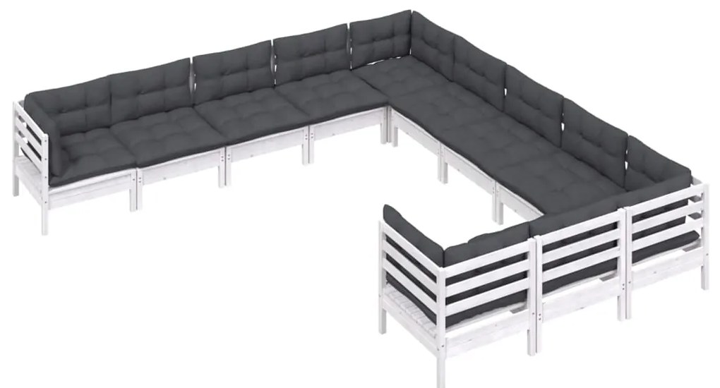 11 pcs conjunto lounge de jardim c/ almofadões pinho branco