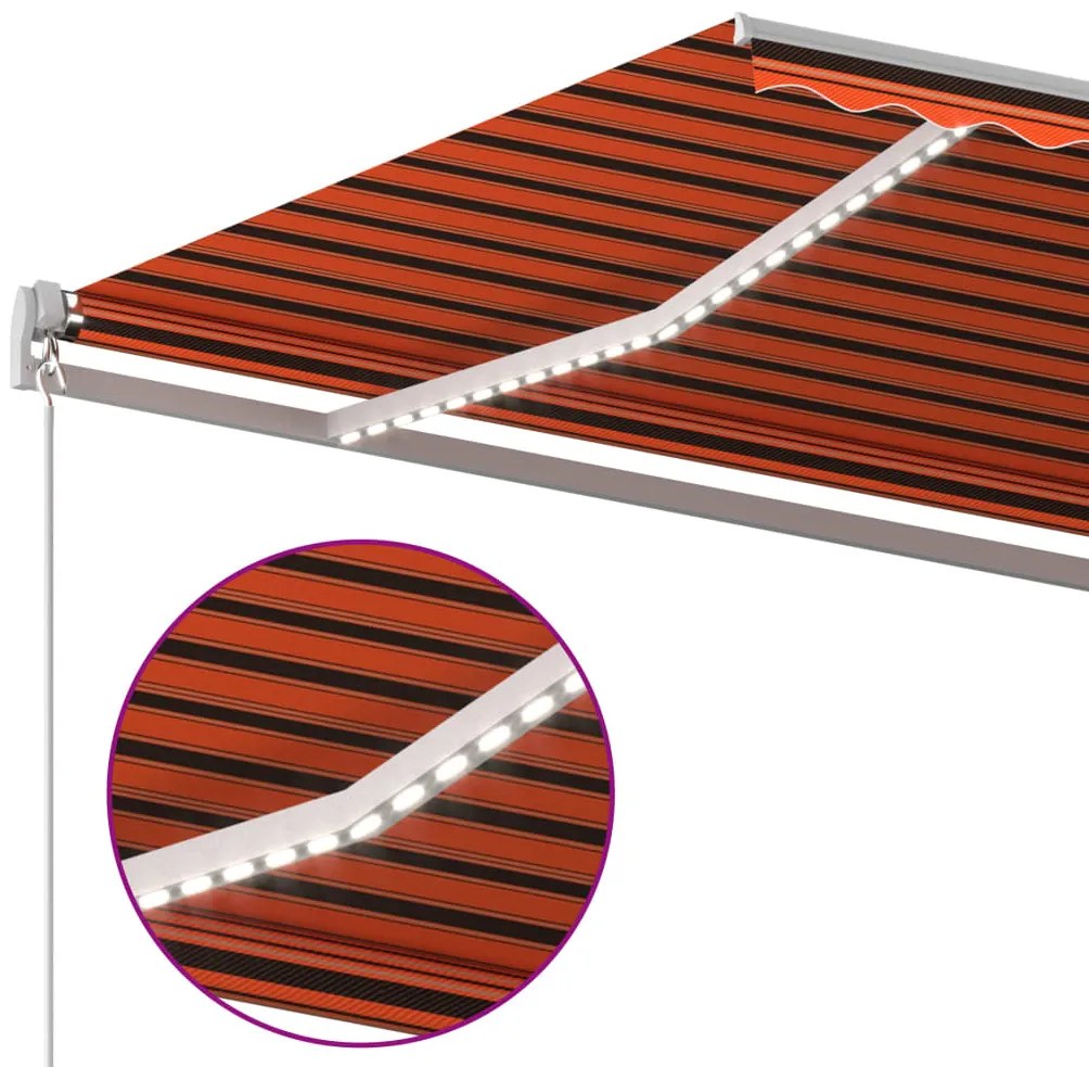 Toldo autom. c/ LED e sensor de vento 4,5x3,5m laranja/castanho