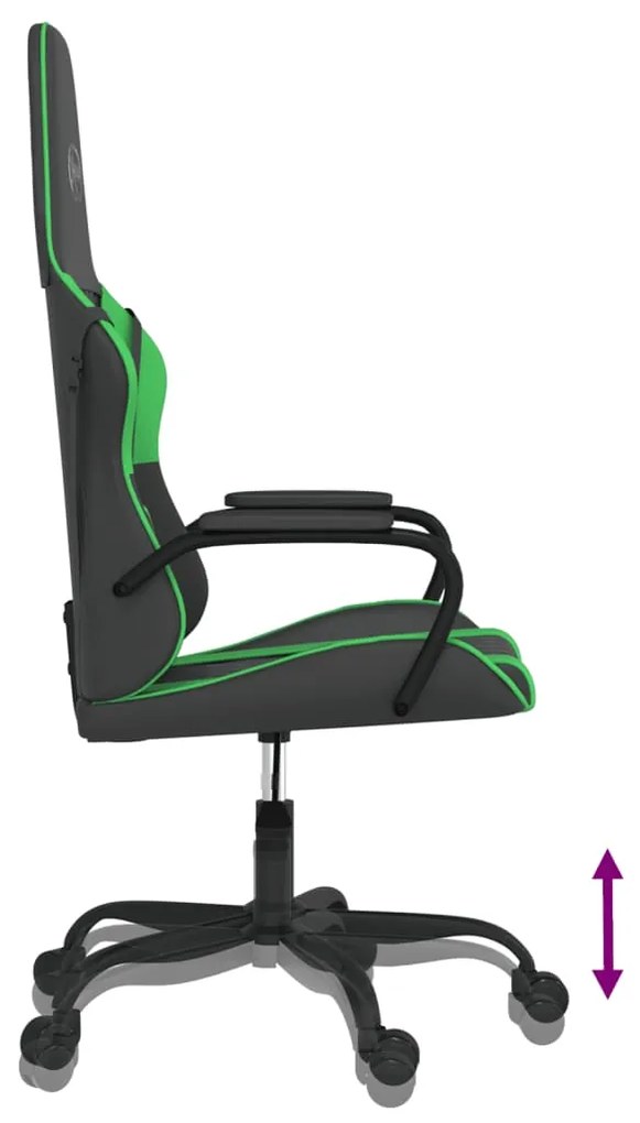 Cadeira gaming massagens couro artificial preto e verde