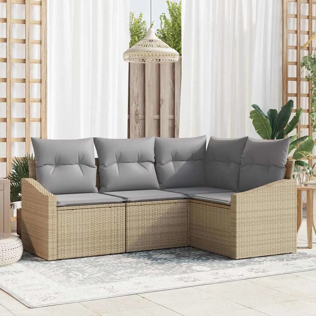 vidaXL Conjunto de Sofá para Jardim 4 Peças com Almofadas Bege em Rattan Poliéster