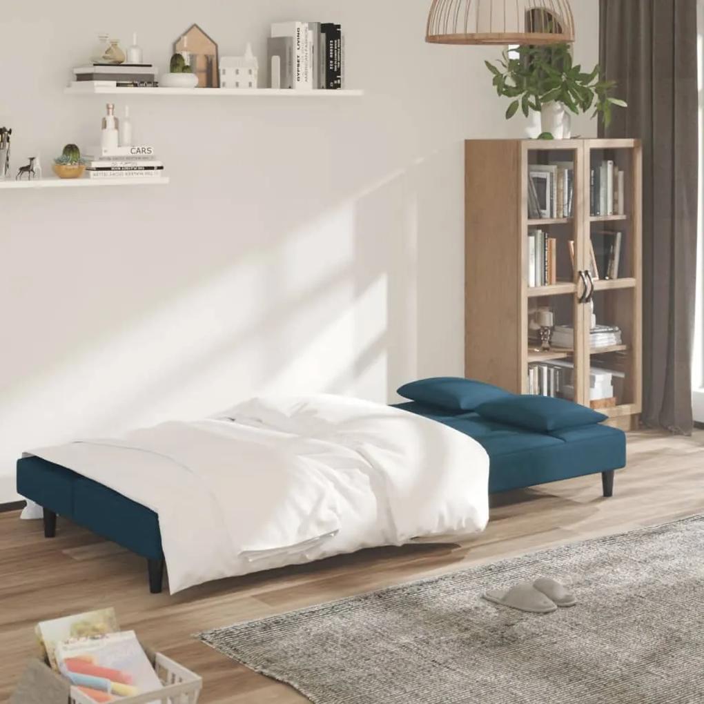 Sofá-cama 2 lugares com duas almofadas veludo azul