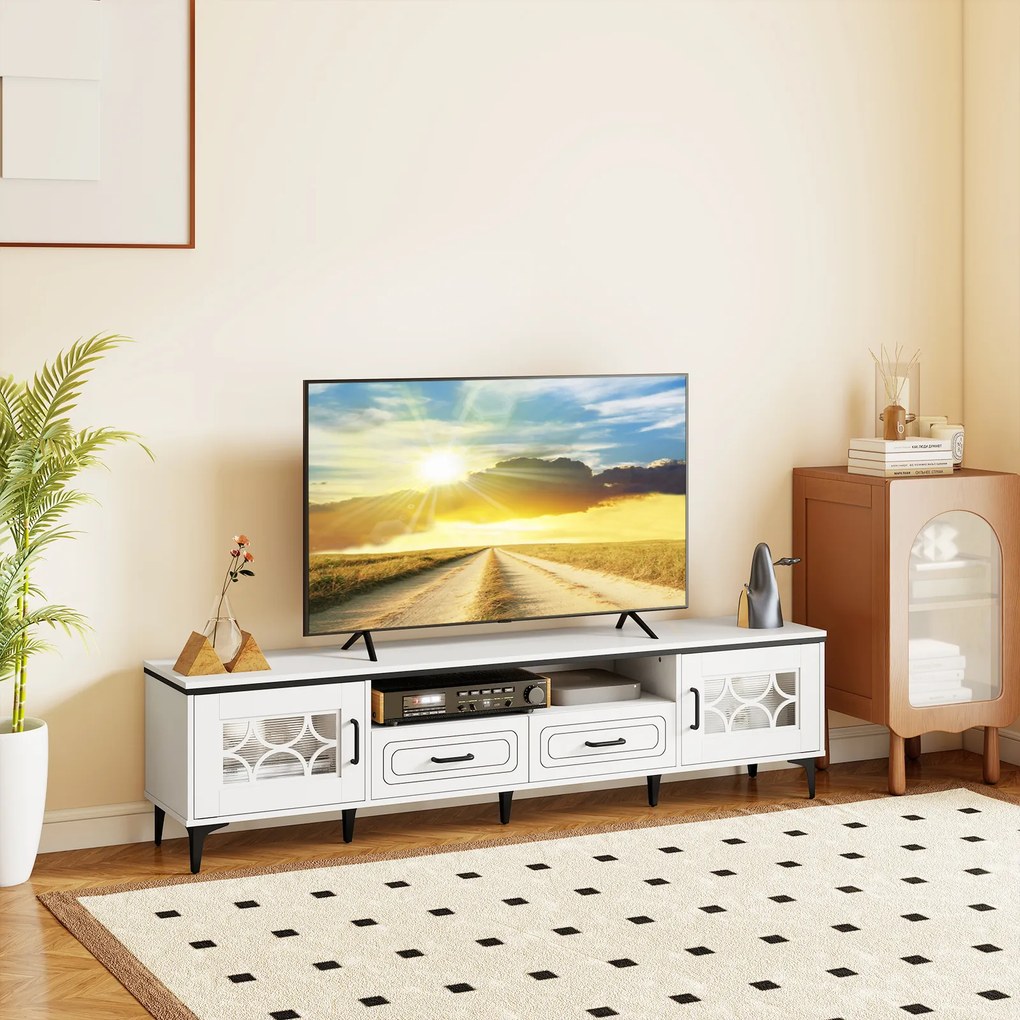 Móvel de TV de canto com estação de carregamento e 4 prateleiras para TVs de até 65 polegadas Móvel de TV baixo branco