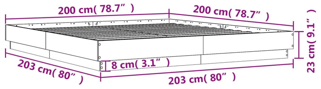 Estrutura de cama 200x200 cm derivados madeira cinzento sonoma