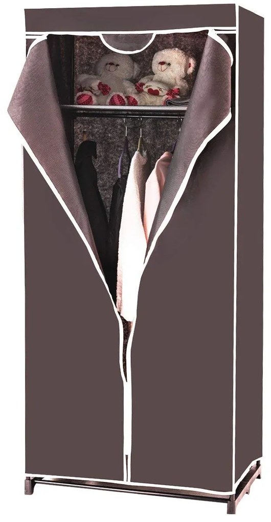 Roupeiro Guarda roupa de Pano Dobrável com Organizador de Roupa com varão 75x50x170cm Castanho