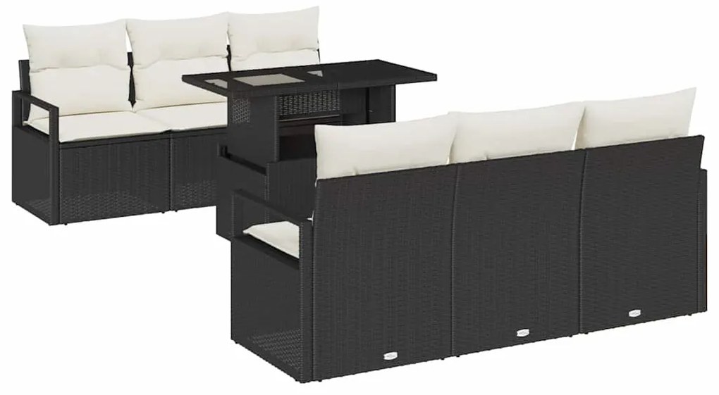 Conjunto de Sofá de Jardim vidaXL de 7 Peças com Almofadas Preto Ratta