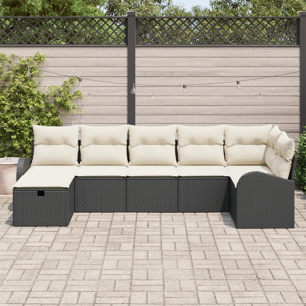 Conjunto de Sofás de Jardim vidaXL de 7 Peças com Almofadas Preto Vime