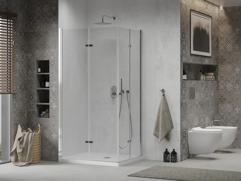 Mexen Lima Duo cabine de duche dobrável 80 x 70 cm, transparente, cromado + base de duche Flat - 856-080-070-01-02-4010