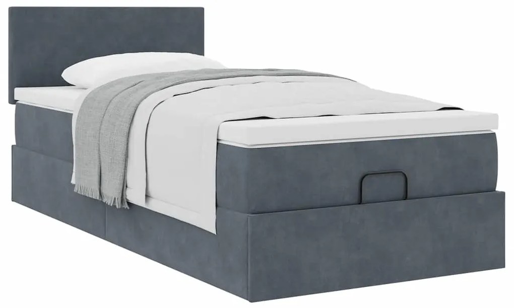 Estrutura cama otomana colchão 80x200 cm veludo cinzento escuro