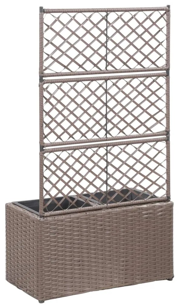 Floreira com treliça e 2 vasos 58x30x107 cm vime PE castanho