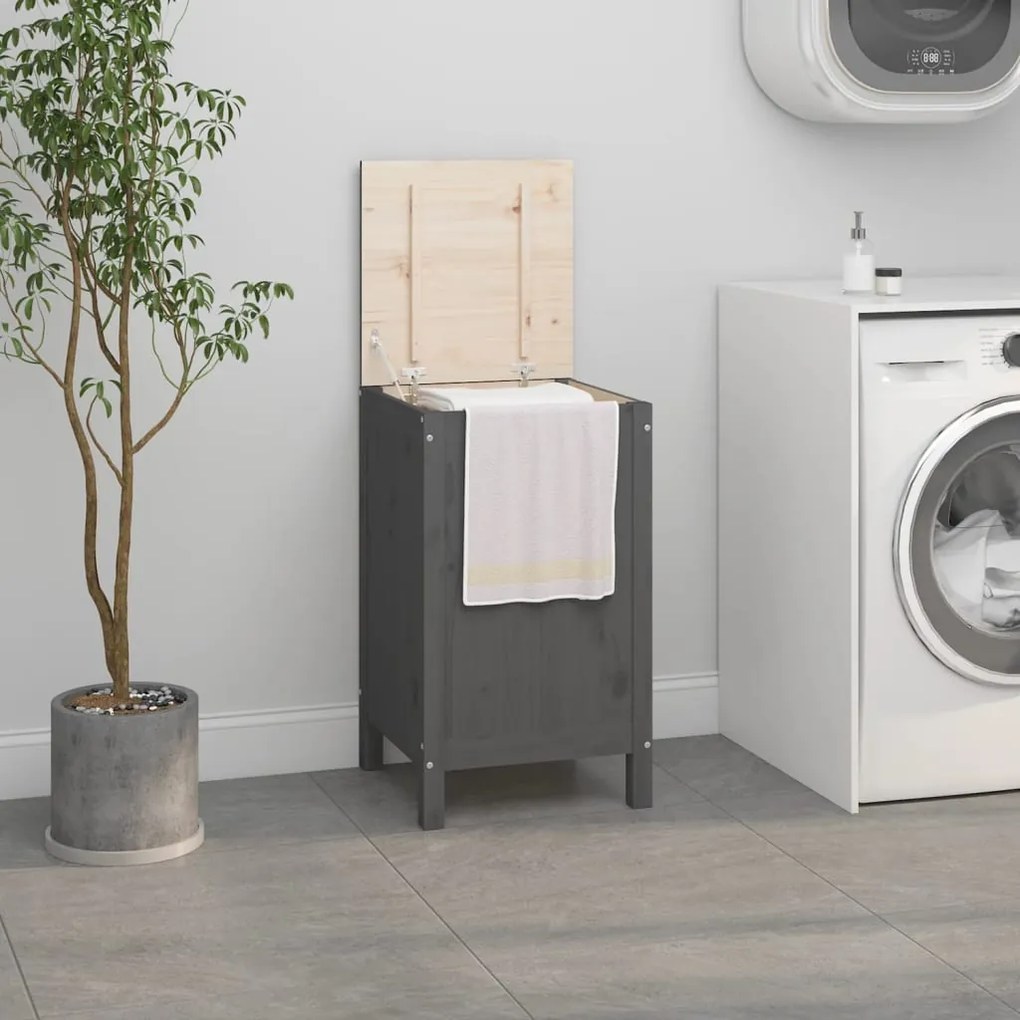 823576 vidaXL Caixa para roupa 44x44x76 cm madeira de pinho maciça cinzento