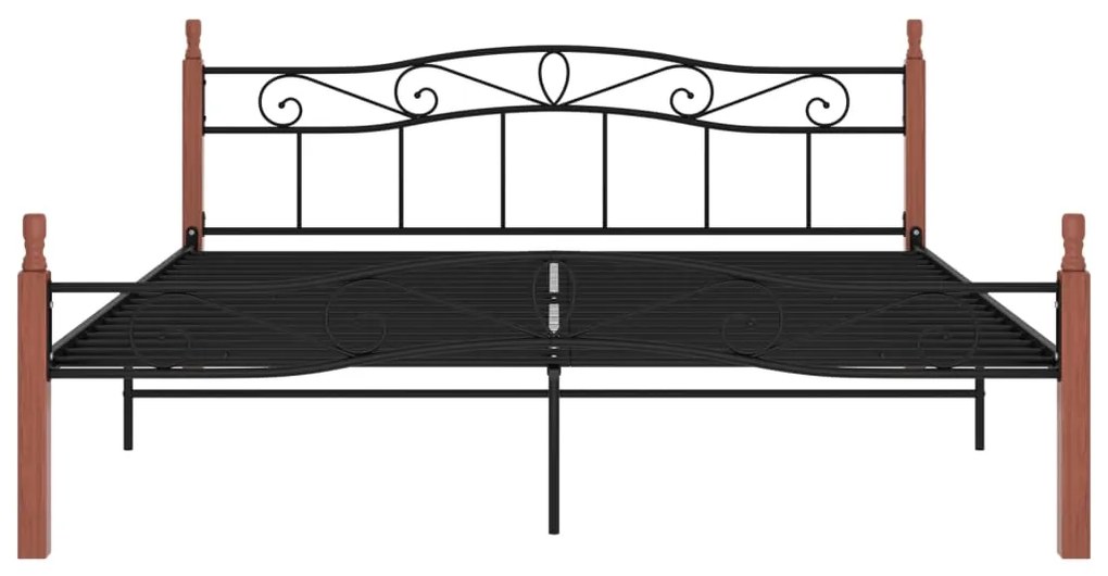 Estrutura de cama 200x200cm metal/madeira carvalho maciça preto