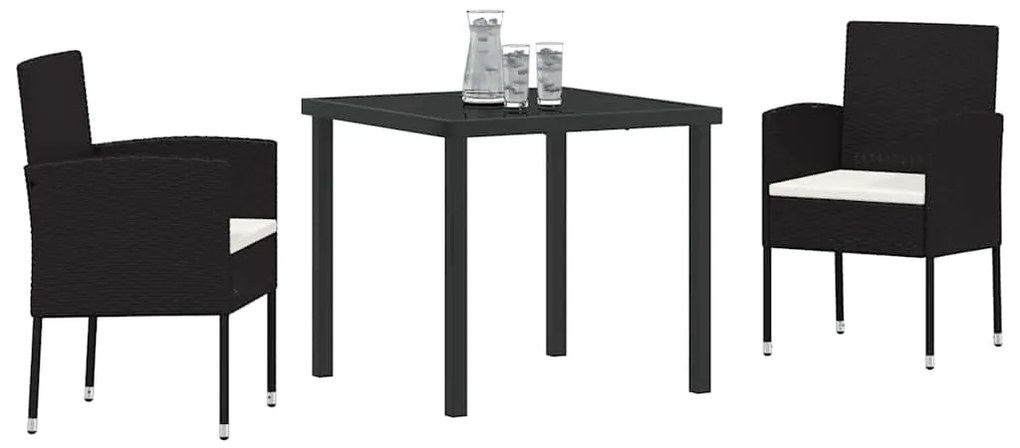 Conjunto de Jantar de Jardim de 3 Peças com Almofadas - Preto Polyratt