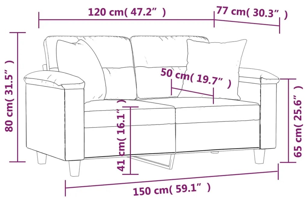 Sofá Darma - De 2 Lugares e com 2 Almofadas Decorativas - Cor Preto -