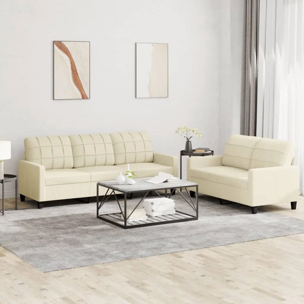 3201379 vidaXL 2 pcs conjunto sofás c/ almofadões couro artificial cor creme