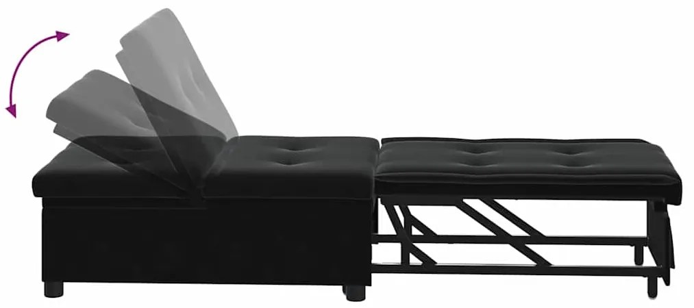 Sofá Cama 3 em 1 Retrátil Veludo Preto