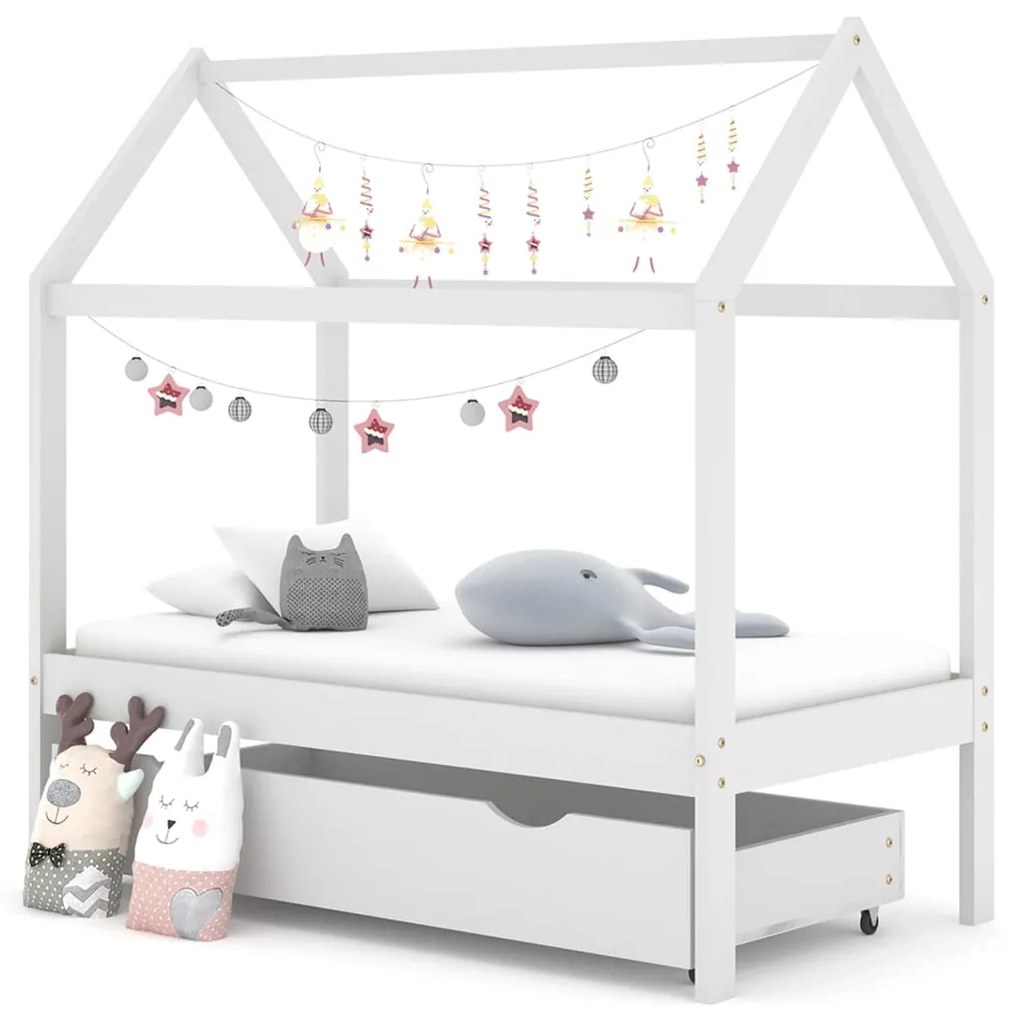 Cama para crianças c/ gaveta 70x140 cm pinho maciço branco