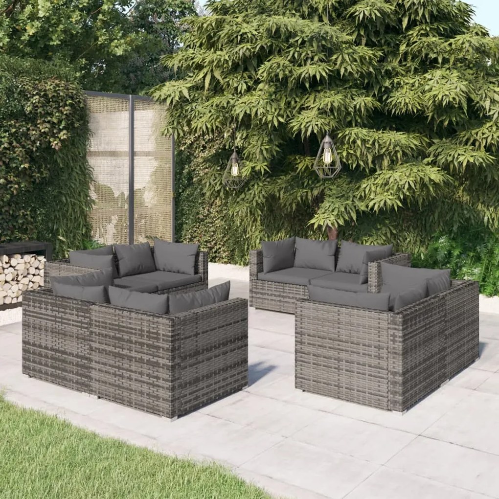 vidaXL 8 pcs conjunto lounge de jardim c/ almofadões vime PE cinzento