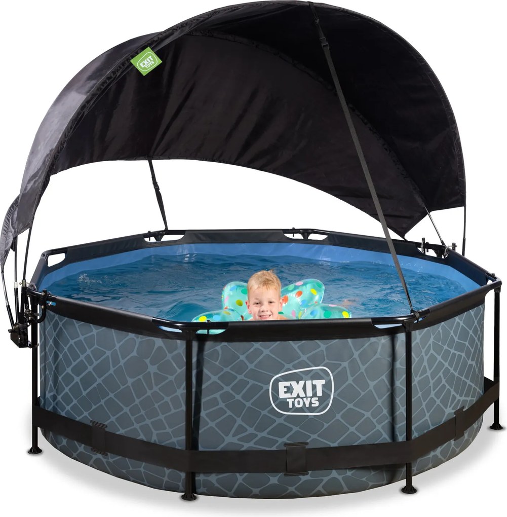 Piscina redonda Stone ø244x76cm com bomba de filtragem e cobertura - Cinzenta