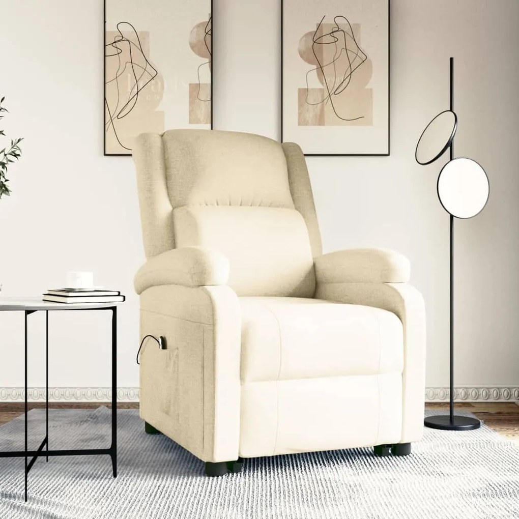 vidaXL Poltrona elevatória tecido cor creme