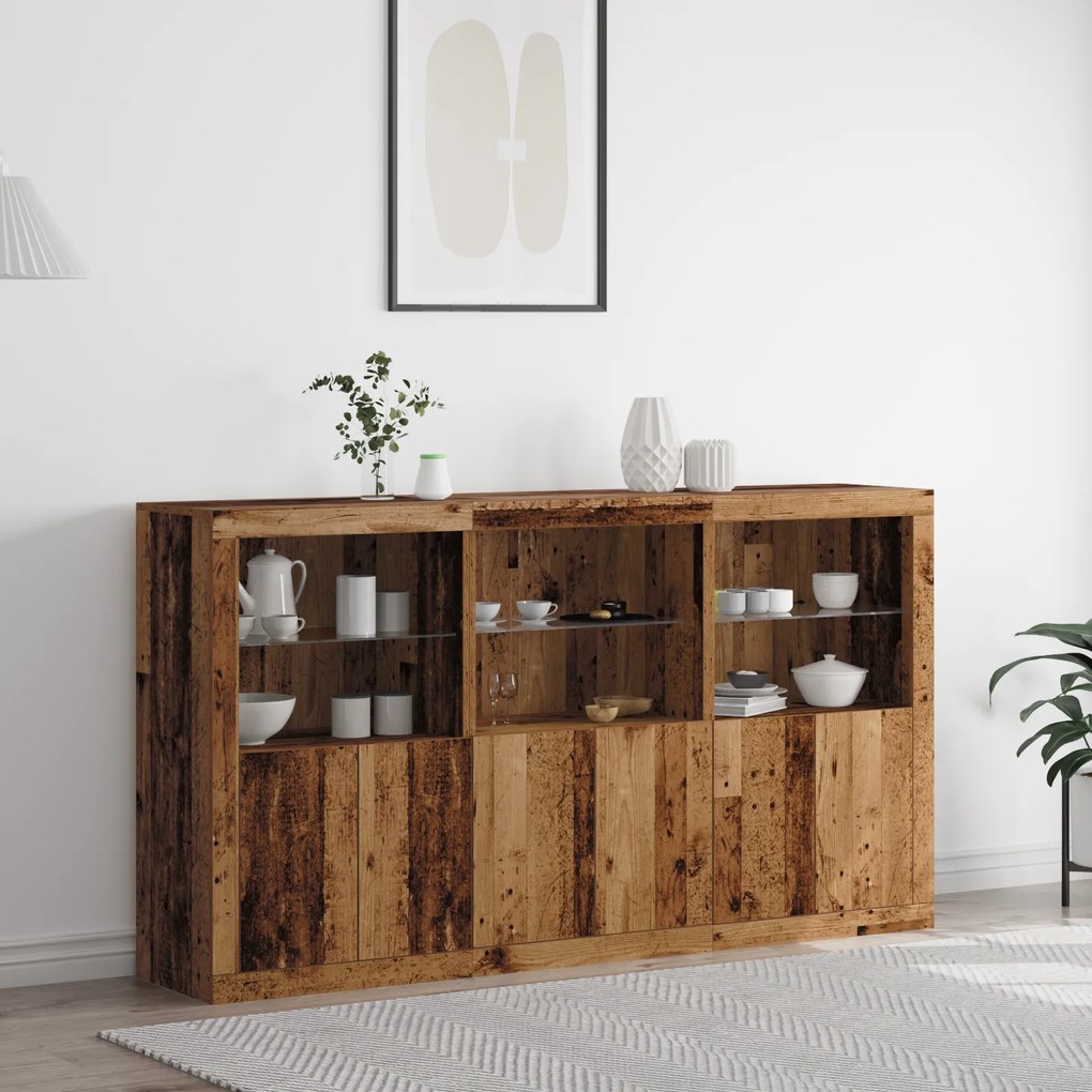Buffet com Luzes LED Madeira Velha 181,5x37x100 cm Madeira Engenharia
