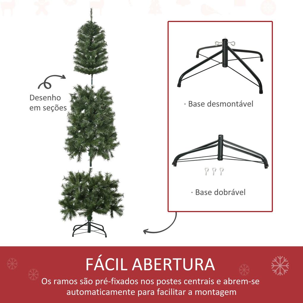Árvore de Natal Artificial 180cm Ignífugo com 493 Ramos Folhas de PVC Abertura Automática Base Dobrável e Suporte Metálico Decoração de Natal para Int
