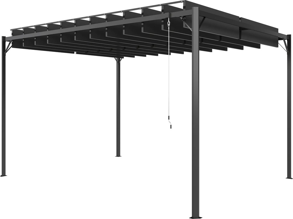 Outsunny Pérgola para Jardim 3x4 m UPF 50+ Metálica com Teto Ajustável Pergolado Exterior Cinzento Escuro | Aosom Portugal