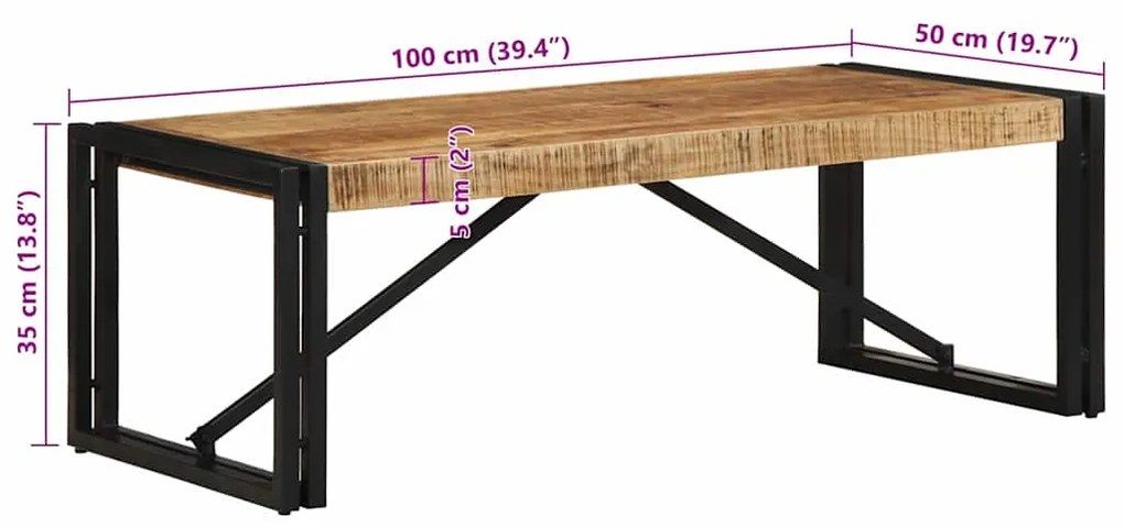 Mesa de centro 100x50x35 cm madeira de mangueira áspera maciça