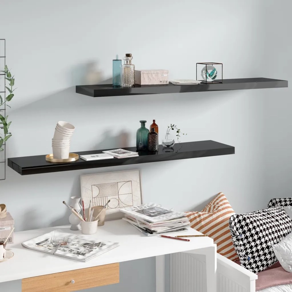 vidaXL Prateleiras de parede suspensas 2 pcs 120x23,5x3,8cm MDF preto