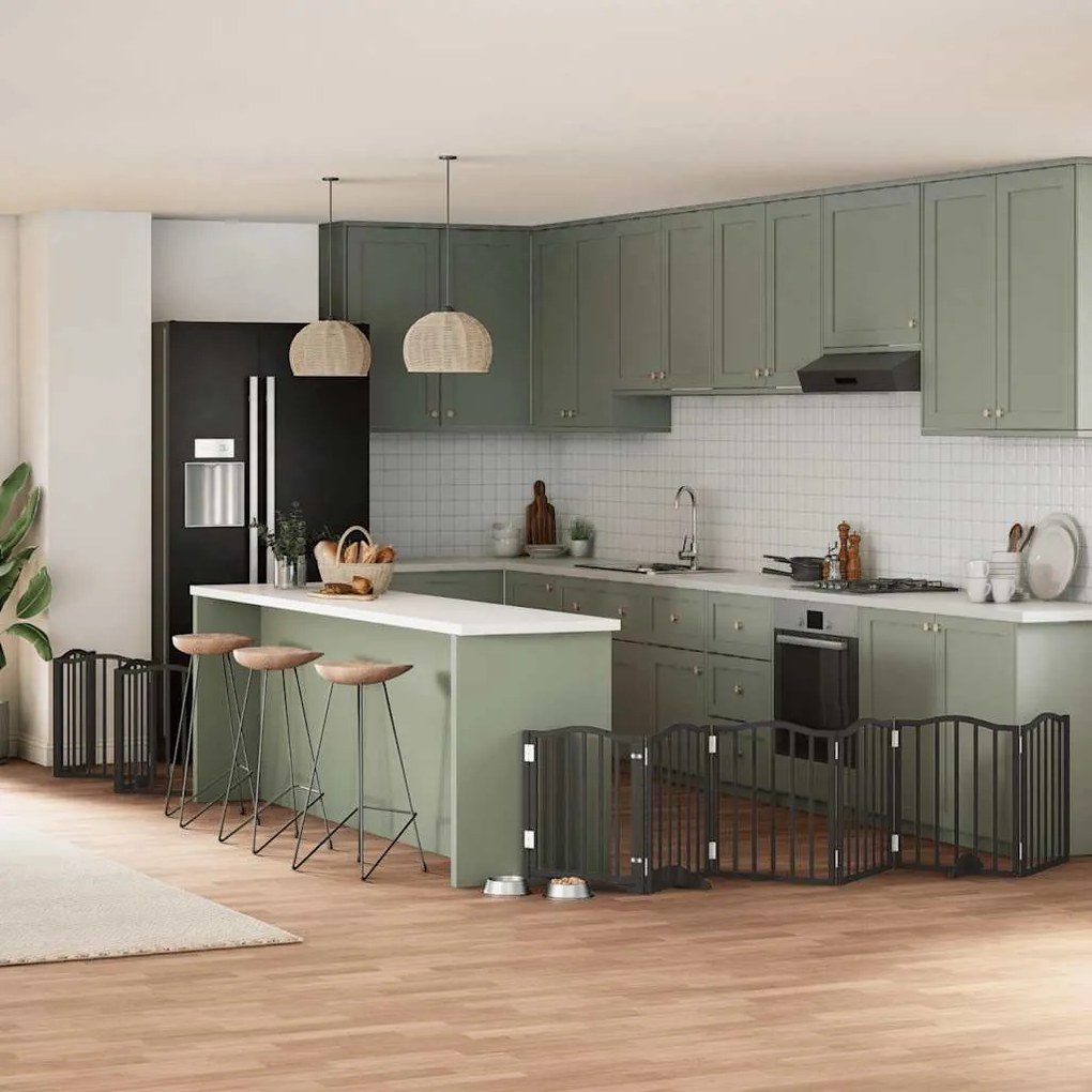 vidaXL Portão p/ cães com porta dobrável 15 painéis 750 cm álamo preto