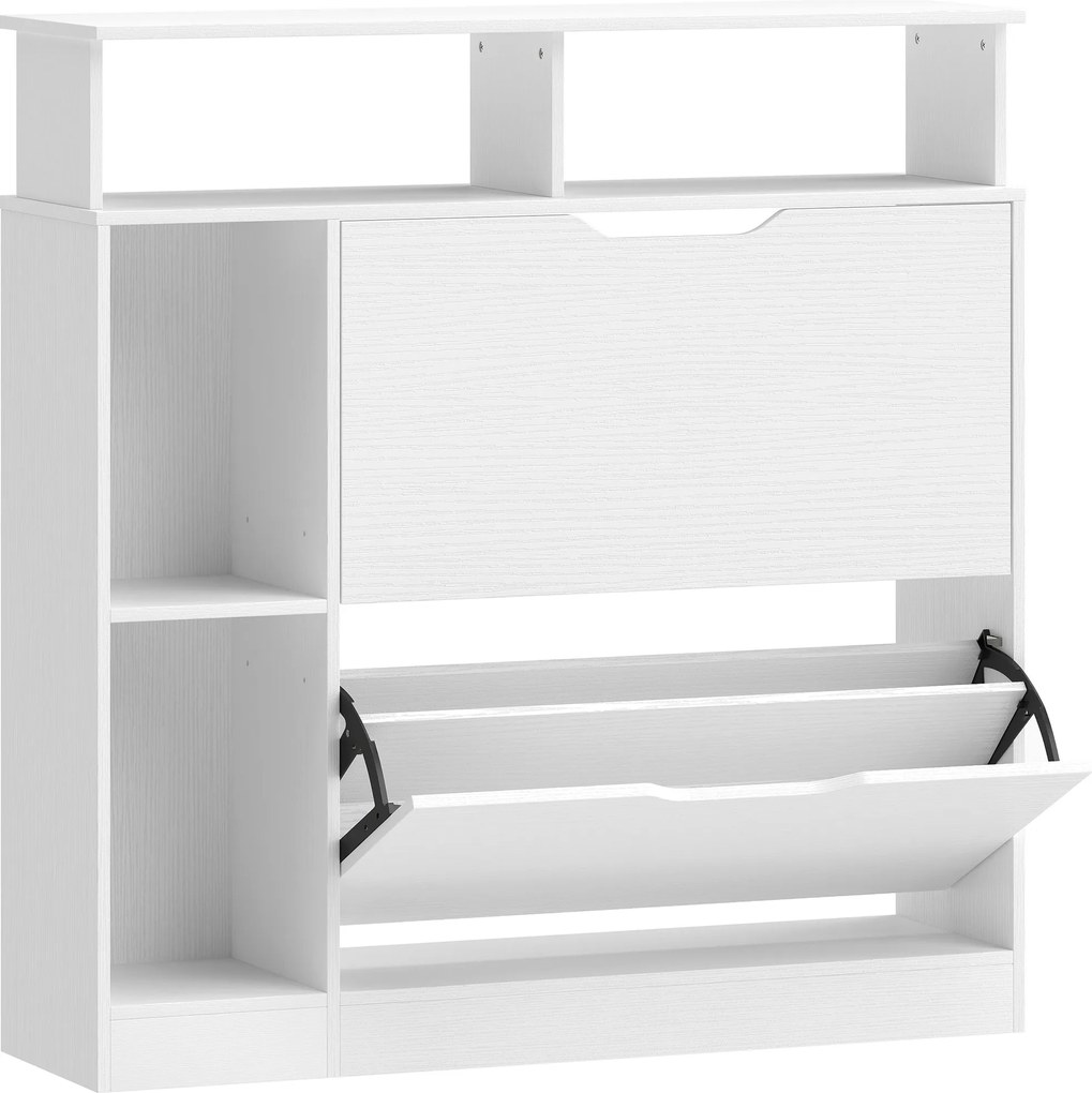 HOMCOM Sapateira, armário de sapatos, 2 gavetas basculantes, compartimentos abertos e prateleira ajustável, branco | Aosom Portugal