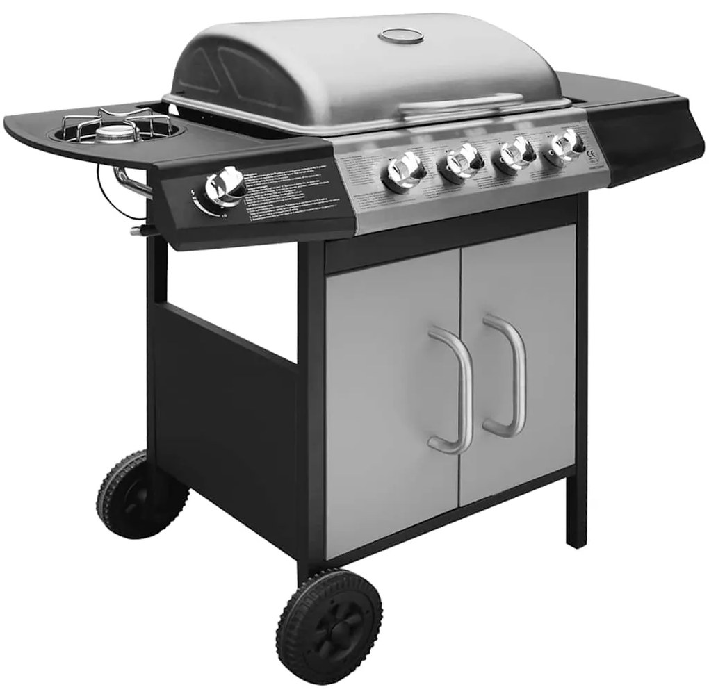 Grelhador/barbecue a gás 4+1 zonas de cozinhar preto/prateado