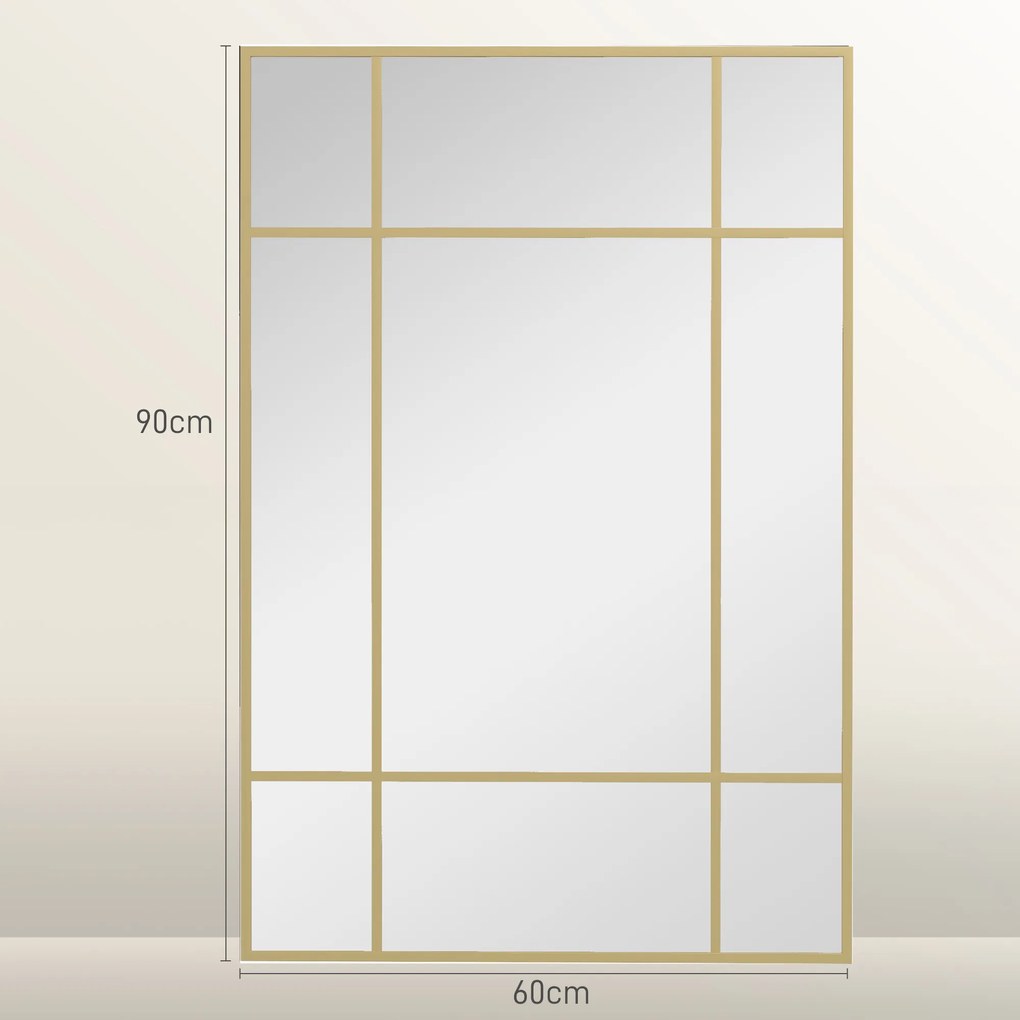 Espelho de Parede Retangular 90x60 cm com Moldura de Metal Espelho Decorativo para Sala Quarto Entrada Dourado