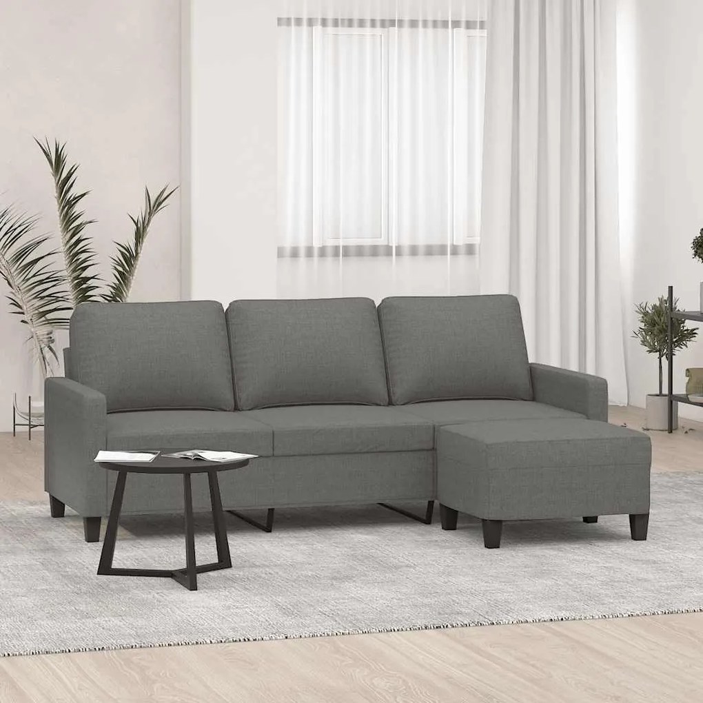 vidaXL Sofá de 3 lugares com apoio de pés 180 cm tecido cinza-escuro
