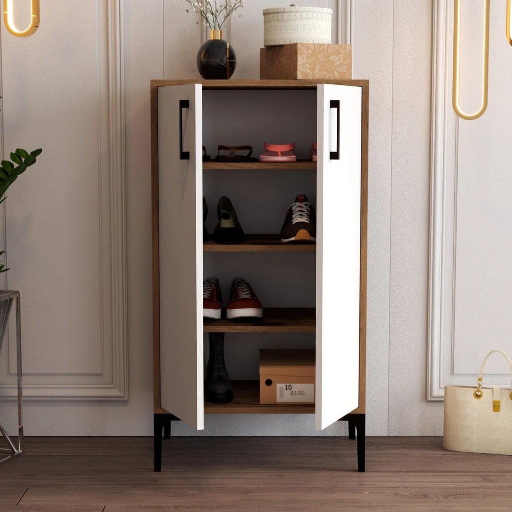Sapateira Prag – Nogueira e Branco – 60 cm x 111 cm x 35 cm