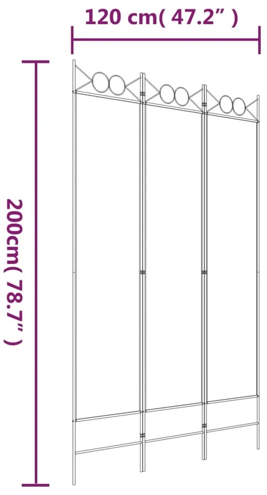Biombo com 3 painéis 120x200 cm tecido branco