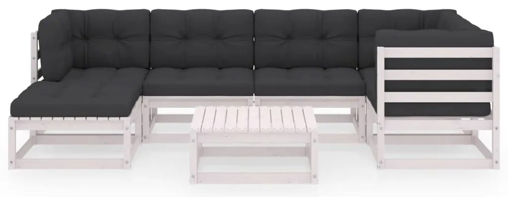 7 pcs conjunto lounge de jardim c/ almofadões pinho maciço
